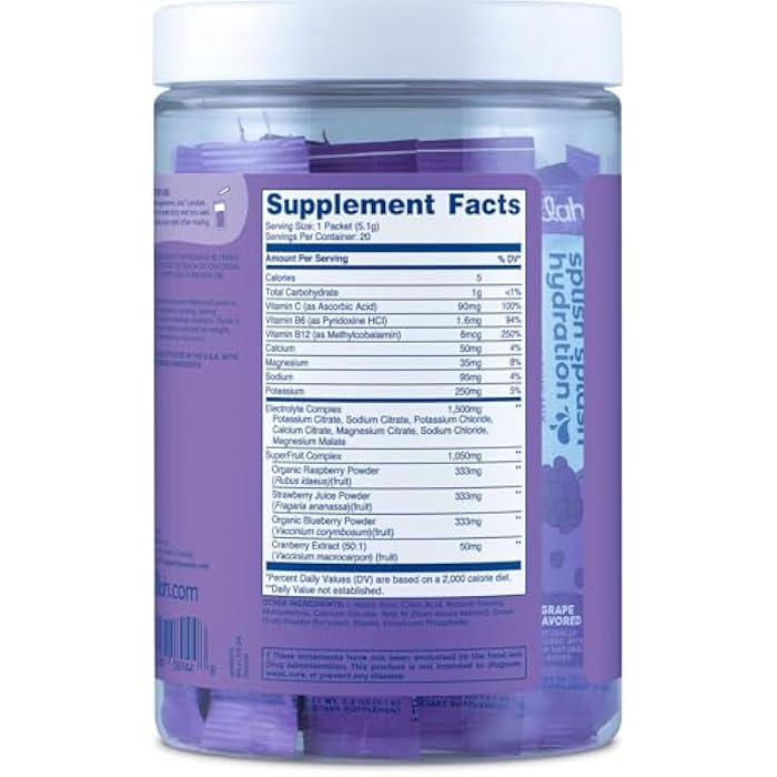 Wellah Splish Splash Hydration (Grape Flavor) 20 Stick Packs - Electrolyte Drink Mix with Superfruit Complex - Image 4