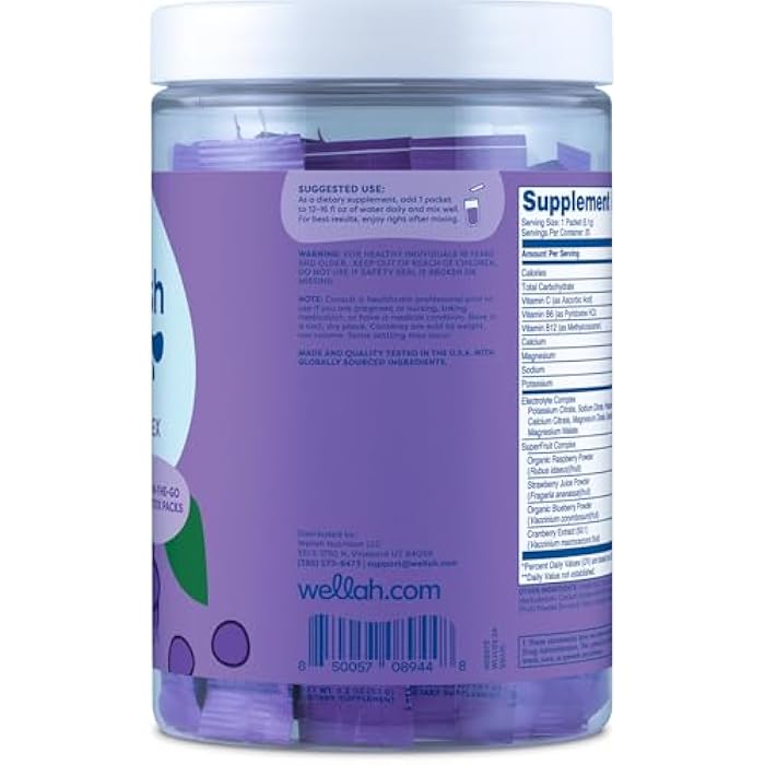Wellah Splish Splash Hydration (Grape Flavor) 20 Stick Packs - Electrolyte Drink Mix with Superfruit Complex - Image 3