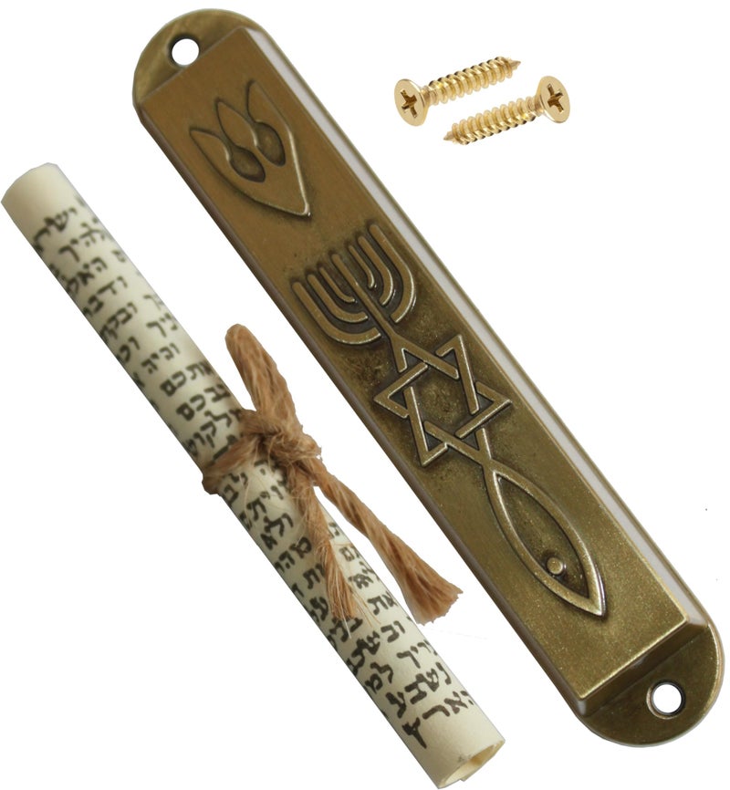 Holy Land Market Bronze Messianic Seal Mezuzah case with Messianic Seal - Heavy and Large 9 cm or 3.5 inches (Raised Style) - Image 1