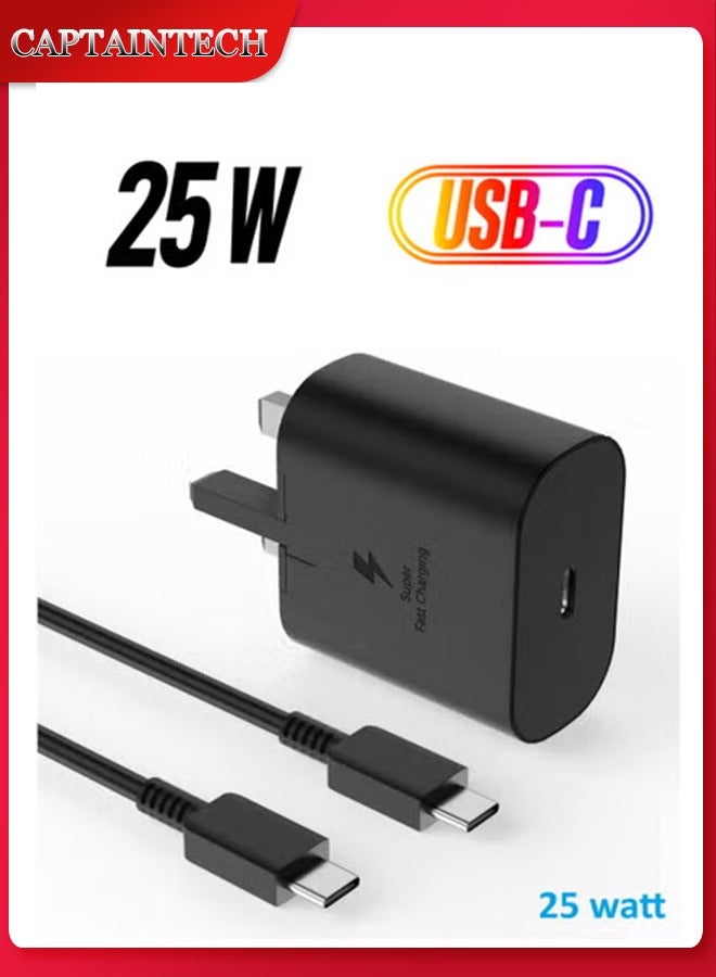 Captaintech 25W Super Fast Charger Type C for Samsung Galaxy S24, S23, S22, S22 Ultra, S22+, S21, S20, A15, A25, A35, A55 5G, A05, A54, A53, A34, A32 TAB,USB C Super Fast Charger Adapter with USB C Charging Cable - Image 1