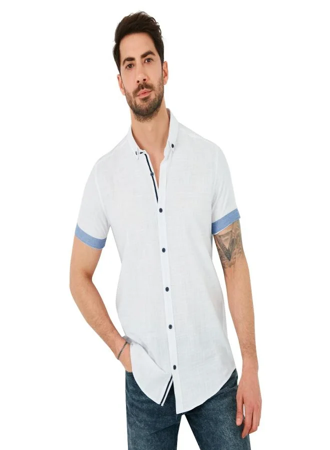 Buratti  Buratti Cotton Slim Fit Button-Down Collar Short-Sleeve Shirt Men's SHIRT CF21S112546 for Men | Best Price UAE