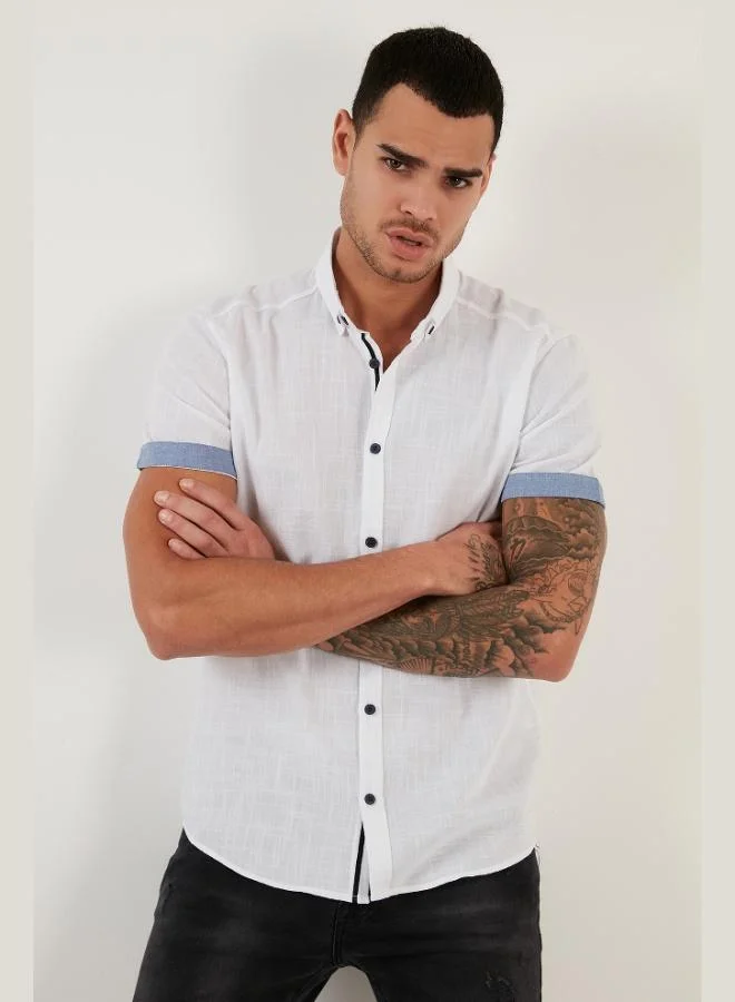 Buratti Cotton Slim Fit Button-Down Collar Short-Sleeve Shirt Men's SHIRT CF21S112546