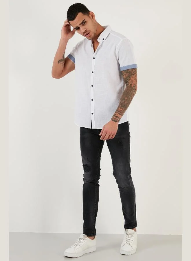 Buratti  Buratti Cotton Slim Fit Button-Down Collar Short-Sleeve Shirt Men's SHIRT CF21S112546 for Men | Best Price UAE