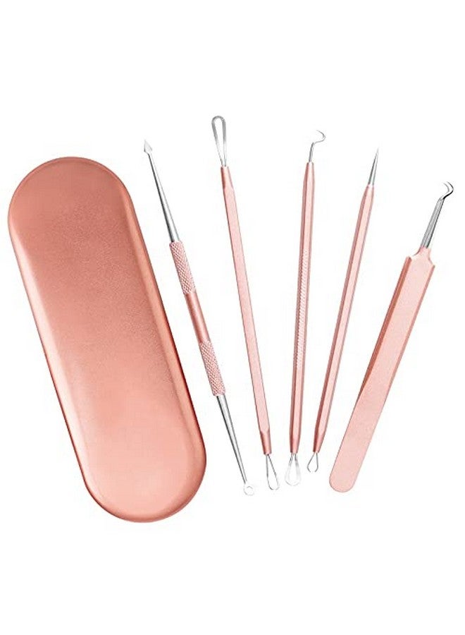 DOCOSS 5 In 1 Stainless Steel Blackhead, Acne & Pimple Removal Acne Needle Tool Set With Metal Case Rose Gold - Image 1