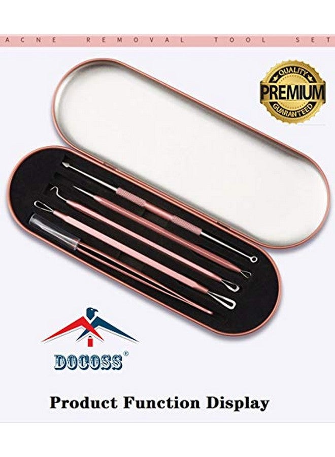 DOCOSS 5 In 1 Stainless Steel Blackhead, Acne & Pimple Removal Acne Needle Tool Set With Metal Case Rose Gold - Image 2