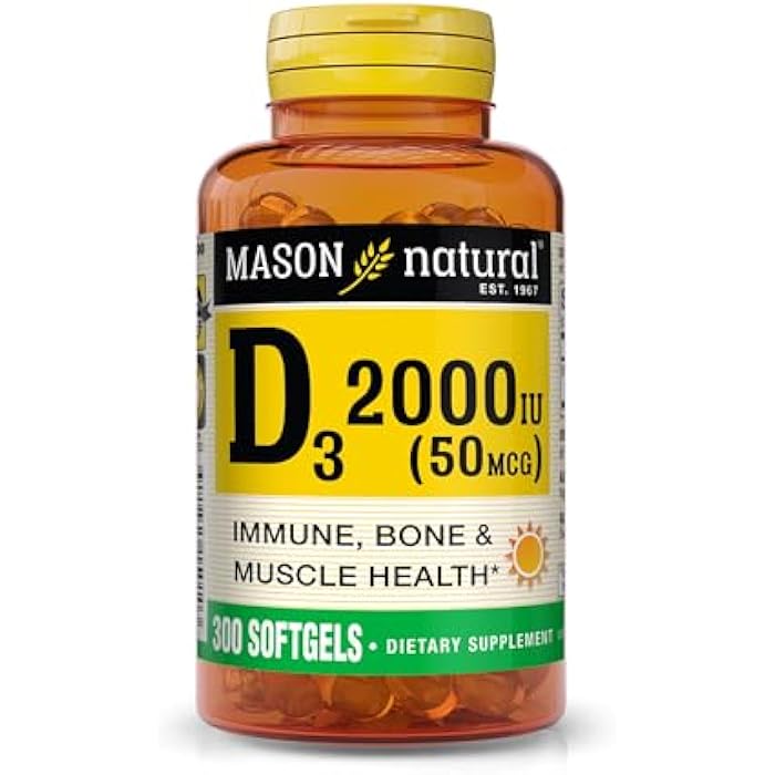 MASON NATURAL Vitamin D3 2,000 IU Ultra Strength, Supports Bone Density, Strength & Immune Health, 300 Softgels - Image 1