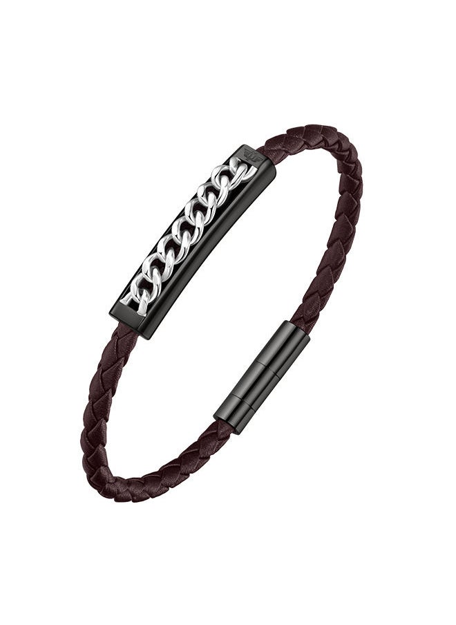 POLICE - Fetter Brown Leather With Grey Motif Gents BraceletPEAGB0005232 - Image 1