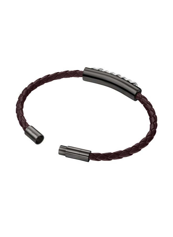 POLICE - Fetter Brown Leather With Grey Motif Gents BraceletPEAGB0005232 - Image 1
