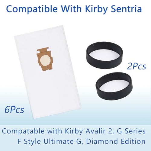 LOSKLENO 6 Pack Vacuum Cleaner Bags and 2 Belts Compatible with Kirby Vacuum Bags 204811, 204814, 205811 Style F, Fit for All Kirby Sentria Vacuum G Series, Avalir (6 Bags + 2 Belts) - Image 2