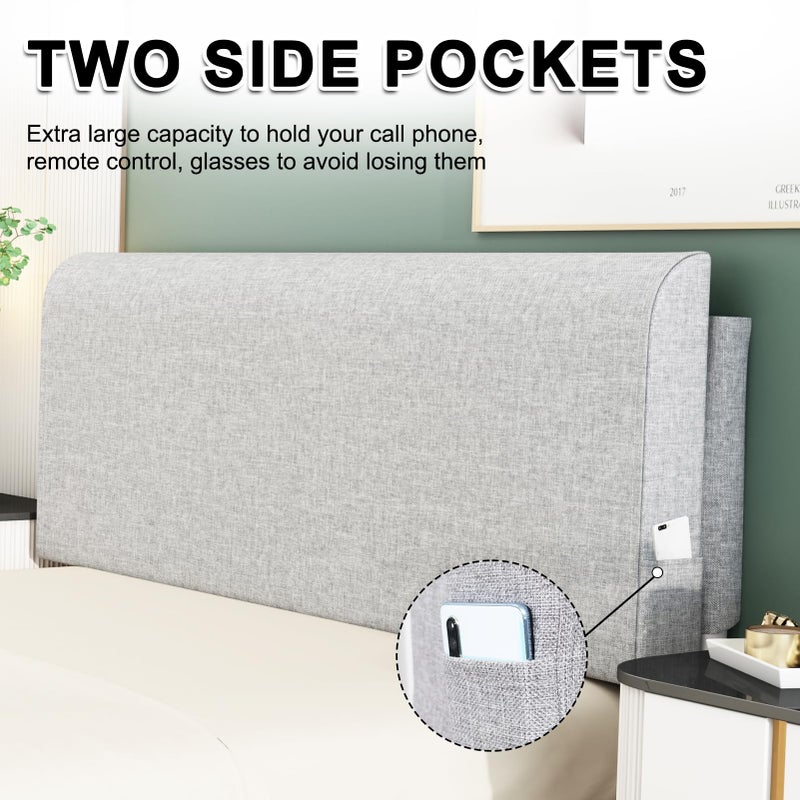 M Mute Touch Twin Headboard Pillow Cushion, Wall Mounted No Drill Headboard Pad for Existing Bed, Upholstered Soft Bed Backrest with Storage Pockets, Removable Washable Cover (Grey) - Image 4