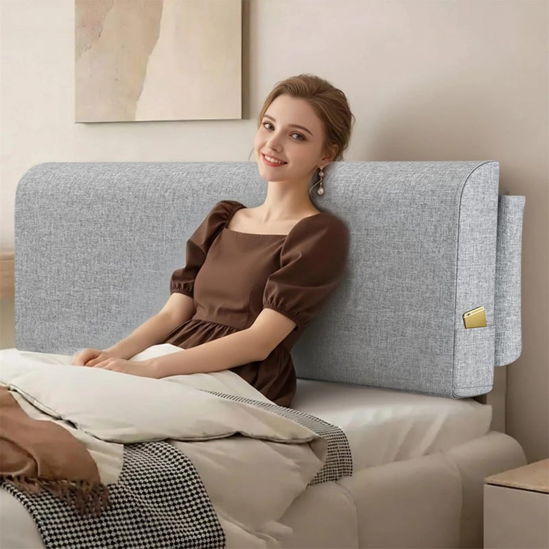 M Mute Touch Twin Headboard Pillow Cushion, Wall Mounted No Drill Headboard Pad for Existing Bed, Upholstered Soft Bed Backrest with Storage Pockets, Removable Washable Cover (Grey) - Image 3
