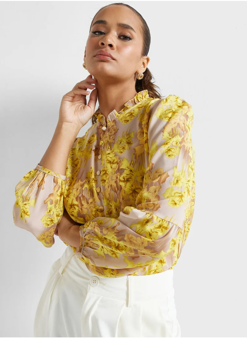 ELLA Printed Faux Button Shirt