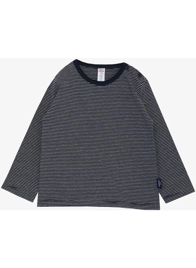 Breeze Baby Boy Long Sleeve T-Shirt Patchwork Striped 9 Months-3 Years, Navy Blue