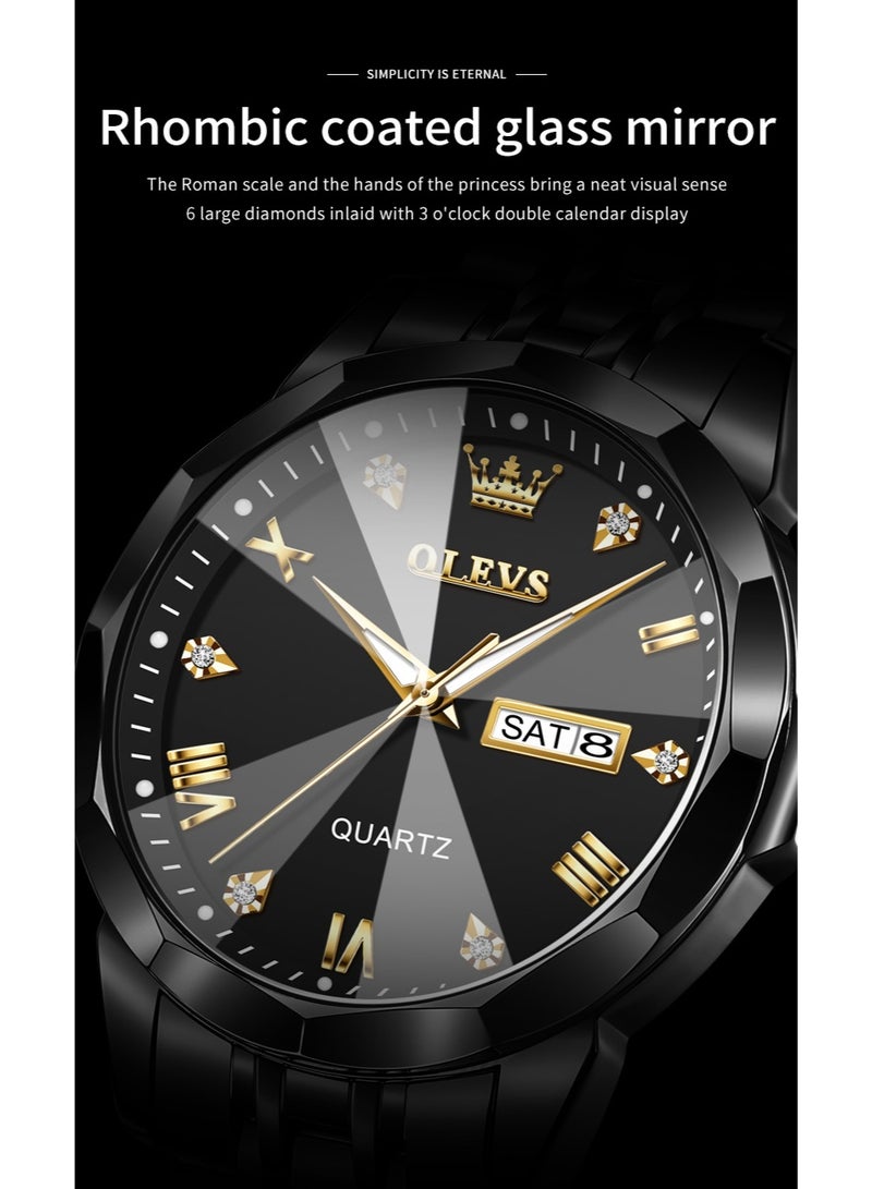 أوليفز ساعة كوارتز رجالية فاخرة للأعمال، مزودة بتقويم مزدوج ومينا مرصع بالألماس، مقاومة للماء، وحزام من الفولاذ المقاوم للصدأ. - Image 4