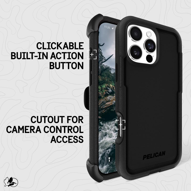 Pelican Voyager iPhone 16 Pro Max Case [Compatible with MagSafe] Rugged Phone Case w/ 18ft Military-Grade Drop Protection - Heavy Duty Phone Cover w/Belt Clip Holster for iPhone 16 Pro Max - Black - Image 4