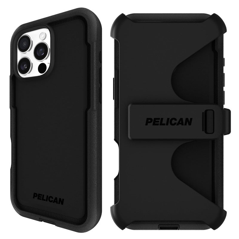 Pelican Voyager iPhone 16 Pro Max Case [Compatible with MagSafe] Rugged Phone Case w/ 18ft Military-Grade Drop Protection - Heavy Duty Phone Cover w/Belt Clip Holster for iPhone 16 Pro Max - Black - Image 1