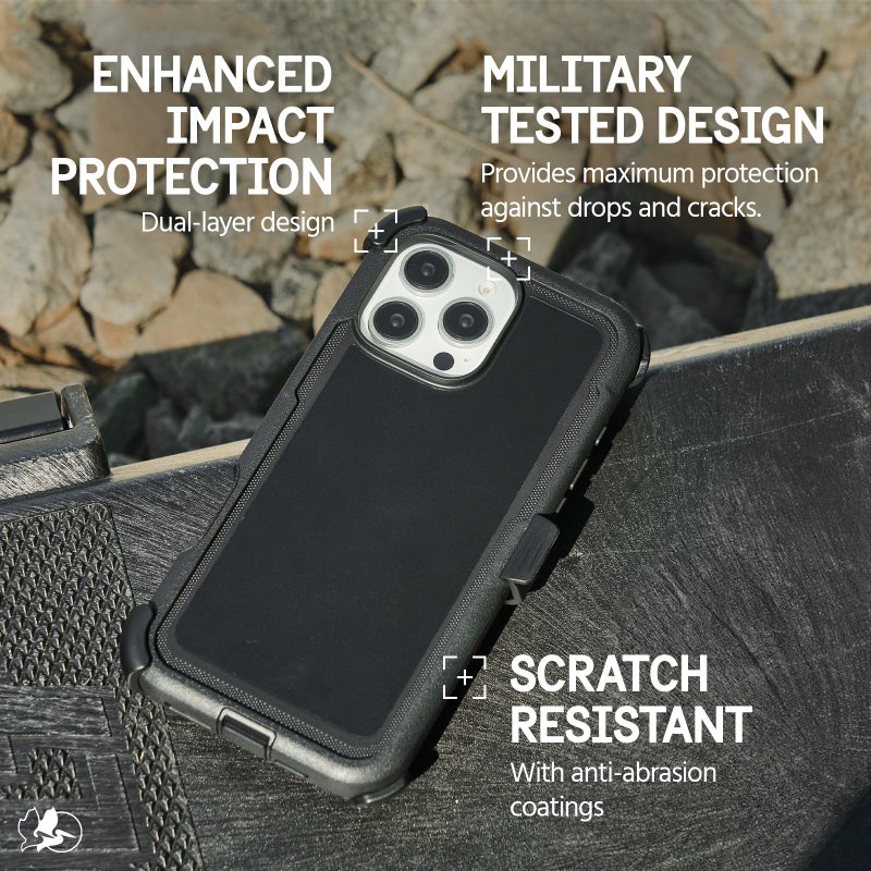 Pelican Voyager iPhone 16 Pro Max Case [Compatible with MagSafe] Rugged Phone Case w/ 18ft Military-Grade Drop Protection - Heavy Duty Phone Cover w/Belt Clip Holster for iPhone 16 Pro Max - Black - Image 5