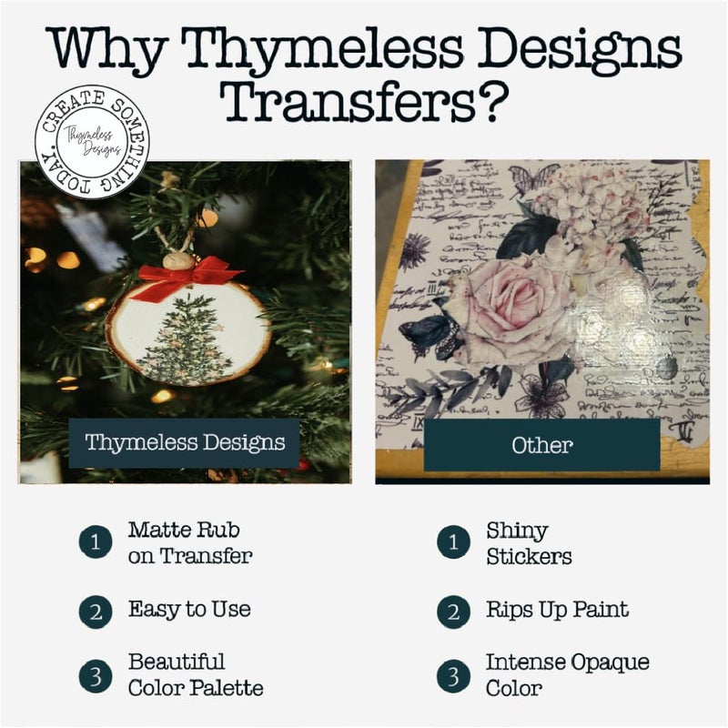 Thymeless Designs Rub on Transfers for Crafts and Furniture | 3 Design Sheets 6â€x 12â€ | Home Decor Transfers | Furniture and Craft Decals | by Thymeless Designs (Comfort and Joy) - Image 2
