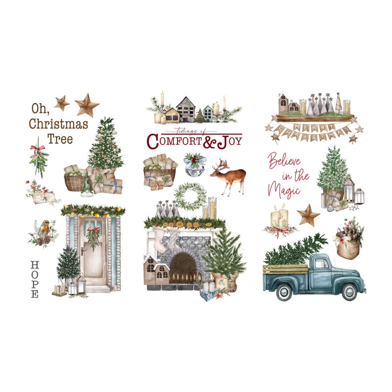 Thymeless Designs Rub on Transfers for Crafts and Furniture | 3 Design Sheets 6â€x 12â€ | Home Decor Transfers | Furniture and Craft Decals | by Thymeless Designs (Comfort and Joy) - Image 1