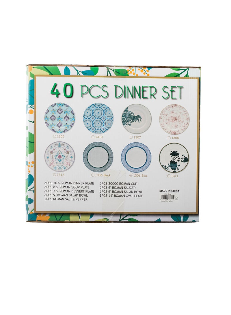 Porcelain dinner set consisting of 40 pieces and 6 people