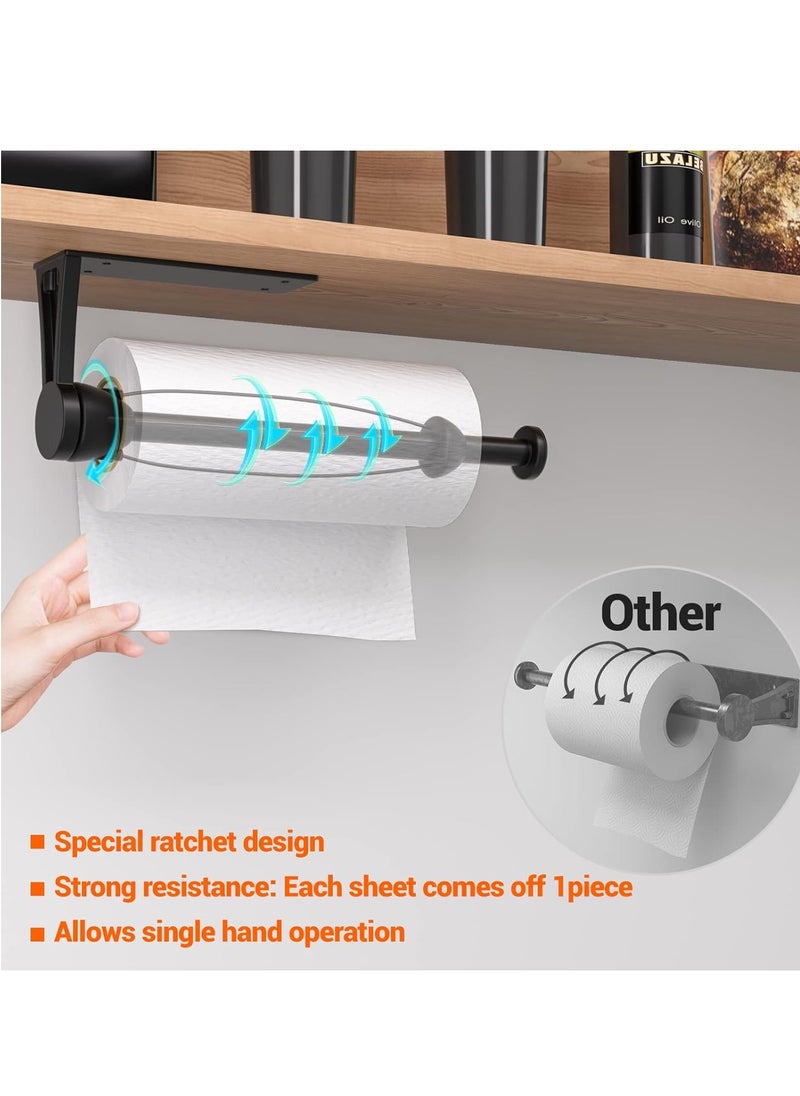 Generic Paper Towel Holder Under Cabinet, Single Hand Operable Wall Mount with Damping Effect, Self-Adhesive or Drilled for Kitchen Bathroom, Black  - Image 2