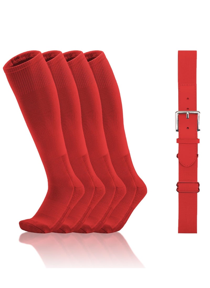 Generic - Baseball Socks And Belt Youth Softball Tee Ball Combo Set Elastic Belts Anti-slip Football Breathable Athletic Rugby Hockey 2 Pairs of 1 Belt - Image 1