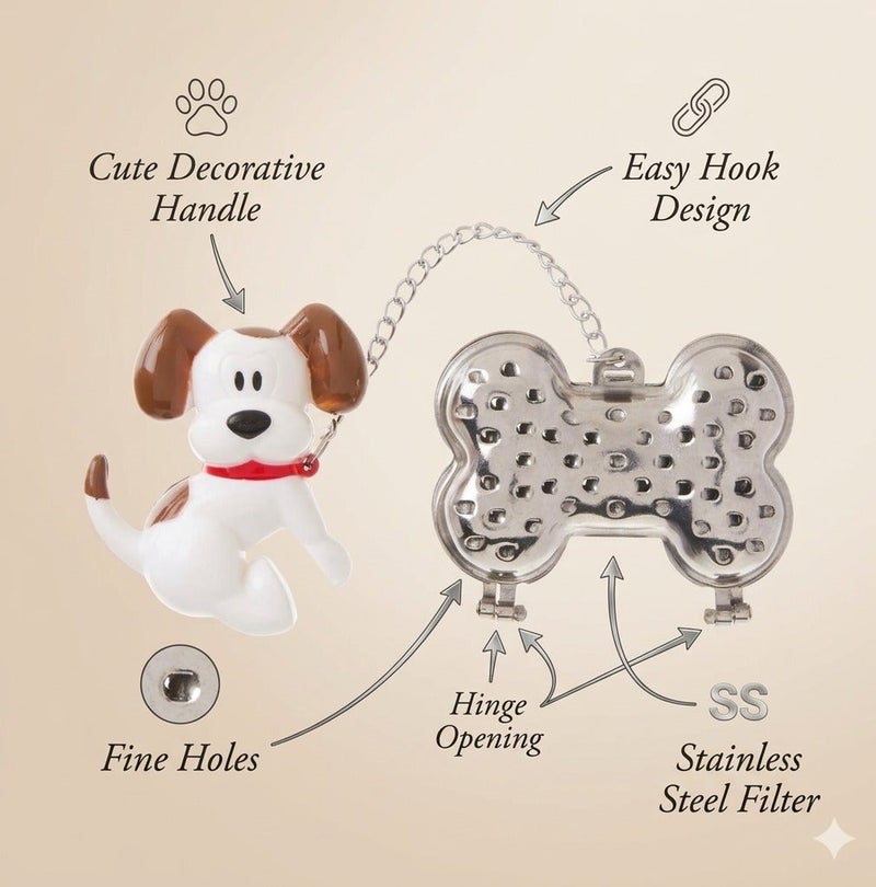 Joie MSC Joie Dog Tea Infuser Stainless Steel Loose Leaf Tea Strainer Cute Tea Cup Infuser with Chain Hook BPA Free Reusable Tea Filter for Herbal Green Black Tea Brewing Tool - Image 4