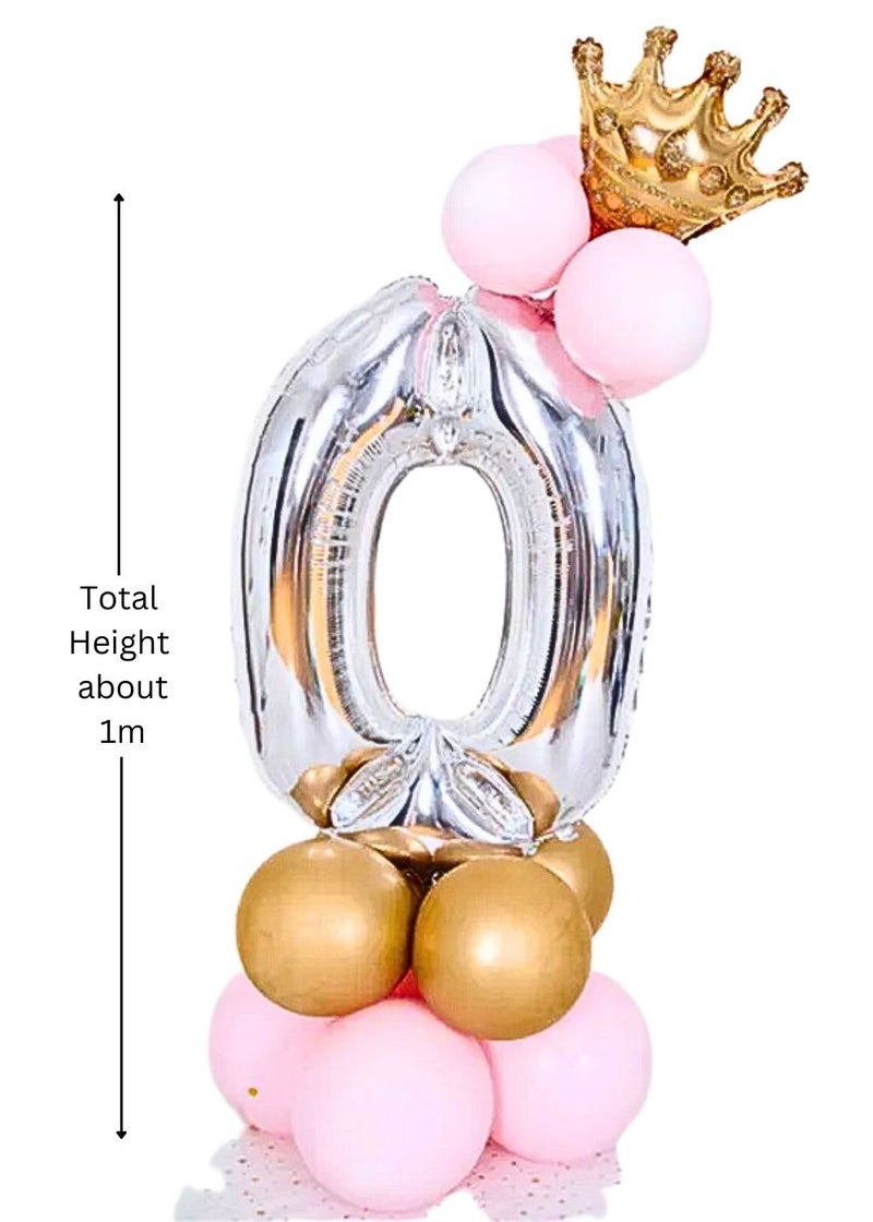 ALCR Birthday Number Balloons with Helium Crown and Latex Balloons for Kids Birthday Party, Anniversary, Photoshoots, or any Celebration to Make it a Special Occasion - 40inch (1m) (Silver - 0) - Image 3