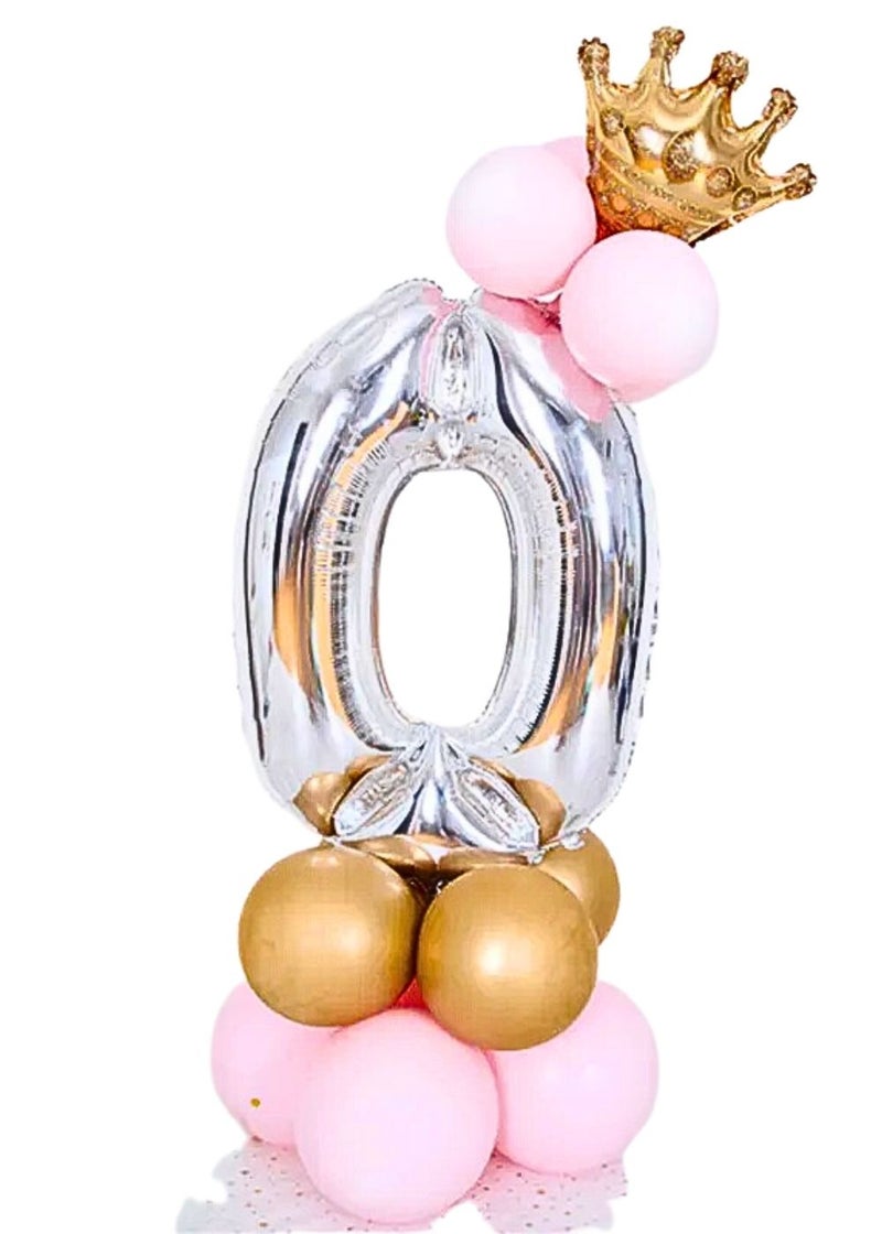 ALCR Birthday Number Balloons with Helium Crown and Latex Balloons for Kids Birthday Party, Anniversary, Photoshoots, or any Celebration to Make it a Special Occasion - 40inch (1m) (Silver - 0) - Image 2