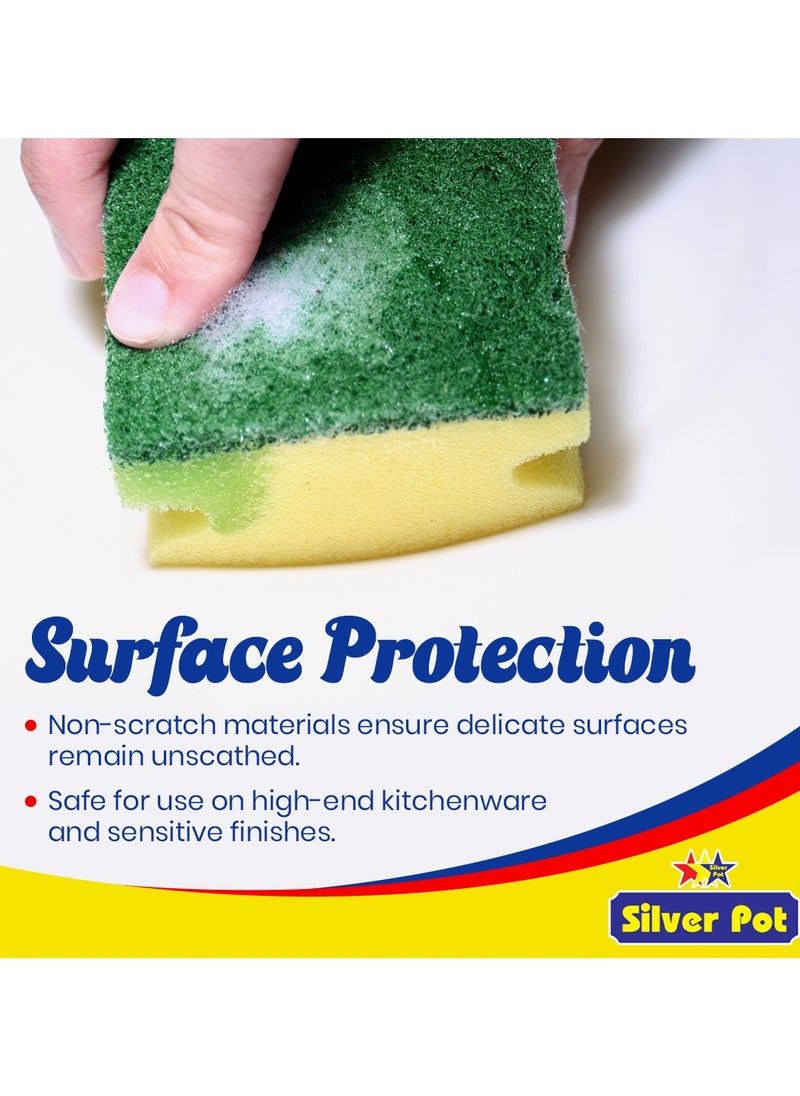 Silver Pot Kitchen Sponge & Scourer – Pack of 18 (9+9), 9cm Dual-Purpose Cleaning Sponge for Pots, Pans, Kitchen Utensils, and Delicate Surfaces  - Image 4