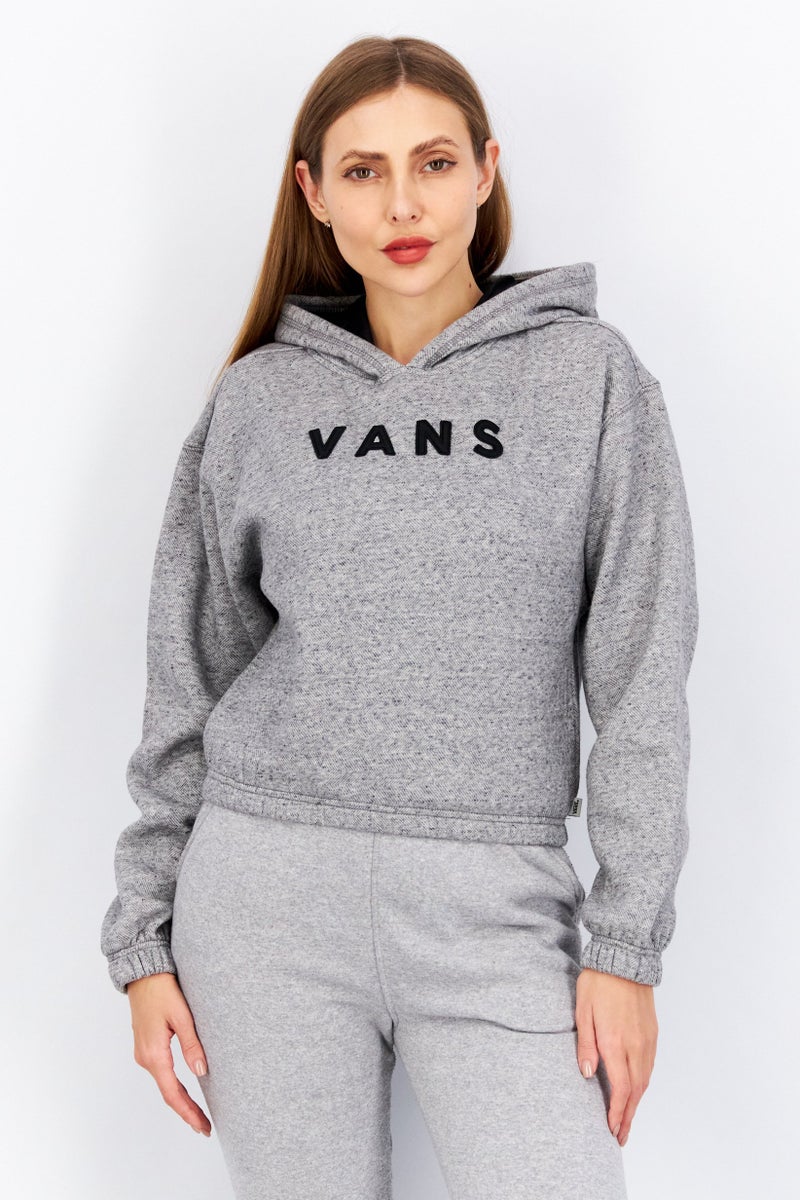VANS سويت شيرت بغطاء رأس بأكمام طويلة للنساء، رمادي/أبيض - Image 1