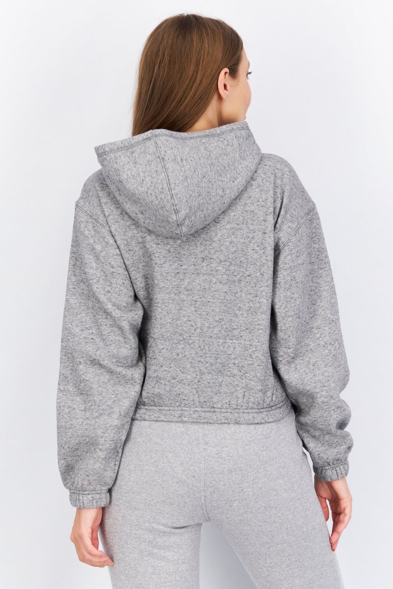 VANS سويت شيرت بغطاء رأس بأكمام طويلة للنساء، رمادي/أبيض - Image 2