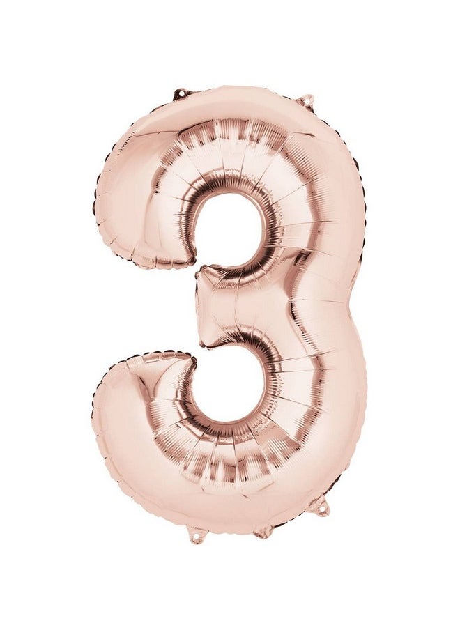 Balloonistics Rose Gold Number Three Foil Balloon 16" Inch Balloon - Number 3  - Image 1