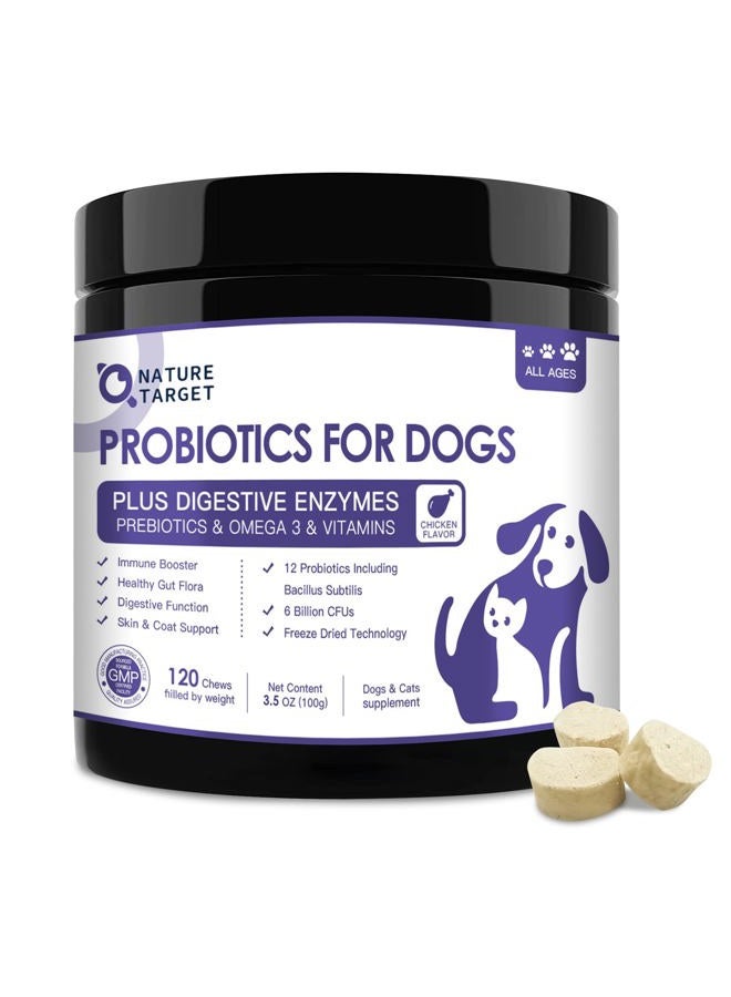 NATURE TARGET Probiotics for Dogs, 6 Billion CFUs, Freeze Dried Dog Probiotics with Prebiotics & Digestive Enzymes, Vitamins, Omega 3, for Gut & Skin & Immune Health, Itch Relief, Reduce Diarrhea, Gas - Image 1