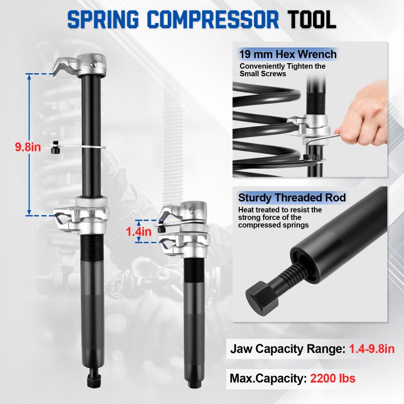 YEYETUO 2 PCS Coil Spring Compressor Tool, Automotive Strut Spring Compressor, Heavy Duty Strut Spring Compression with Safety Jaws and Holder, Spring Compressor Tool 2205 LB Capacity - Image 5