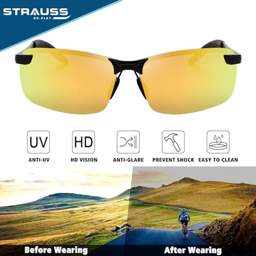 Strauss Polarized Sunglasses for Men and Women | Lightweight Sunglasses with UV Protection for Cycling | Running | Driving | Cricket | Fishing, (Yellow) - Image 2