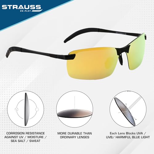Strauss Polarized Sunglasses for Men and Women | Lightweight Sunglasses with UV Protection for Cycling | Running | Driving | Cricket | Fishing, (Yellow) - Image 5