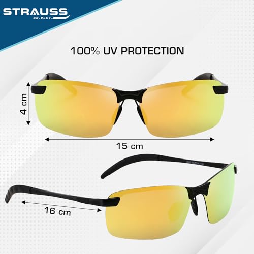Strauss Polarized Sunglasses for Men and Women | Lightweight Sunglasses with UV Protection for Cycling | Running | Driving | Cricket | Fishing, (Yellow) - Image 4
