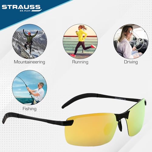 Strauss Polarized Sunglasses for Men and Women | Lightweight Sunglasses with UV Protection for Cycling | Running | Driving | Cricket | Fishing, (Yellow) - Image 3