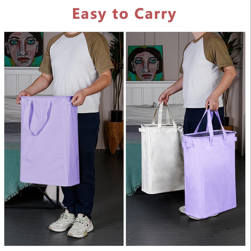 efluky Slim Laundry Basket, Narrow Laundry Hamper with Handles, Collapsible Dirty Clothes Hamper, Tall Laundry Bin for Laundry Room, Dorm and Bedroom, 12.7 Gallons(48L) Light Purple - Image 5
