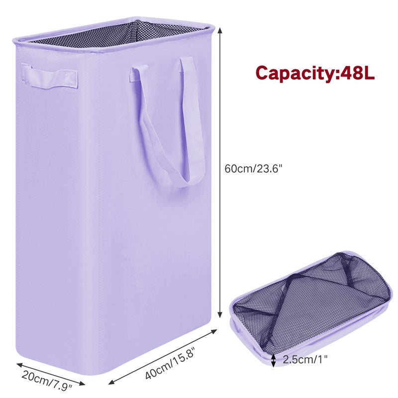 efluky Slim Laundry Basket, Narrow Laundry Hamper with Handles, Collapsible Dirty Clothes Hamper, Tall Laundry Bin for Laundry Room, Dorm and Bedroom, 12.7 Gallons(48L) Light Purple - Image 2