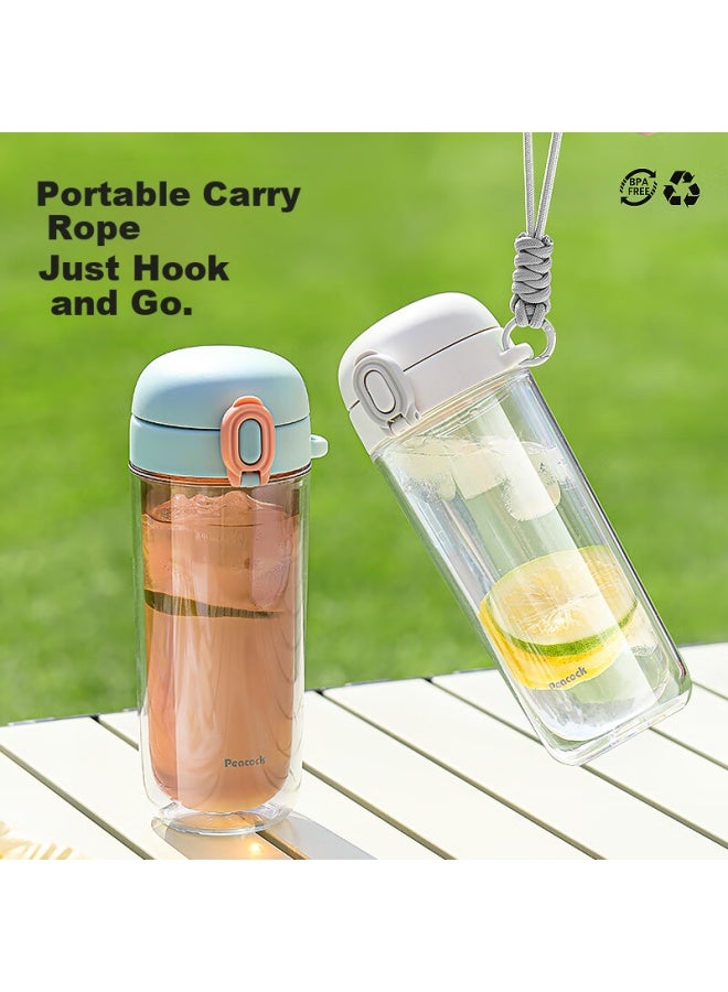 Peacock Pea Sports Casual Portable Cup, Tritan Material, Double-layer Design, Hands-free Temperature Control - Image 4