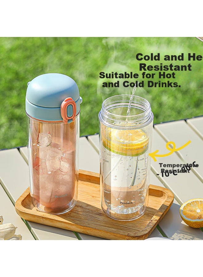 Peacock Pea Sports Casual Portable Cup, Tritan Material, Double-layer Design, Hands-free Temperature Control - Image 5