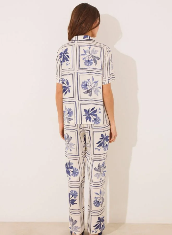 women'secret Satin classic pyjamas with flower print