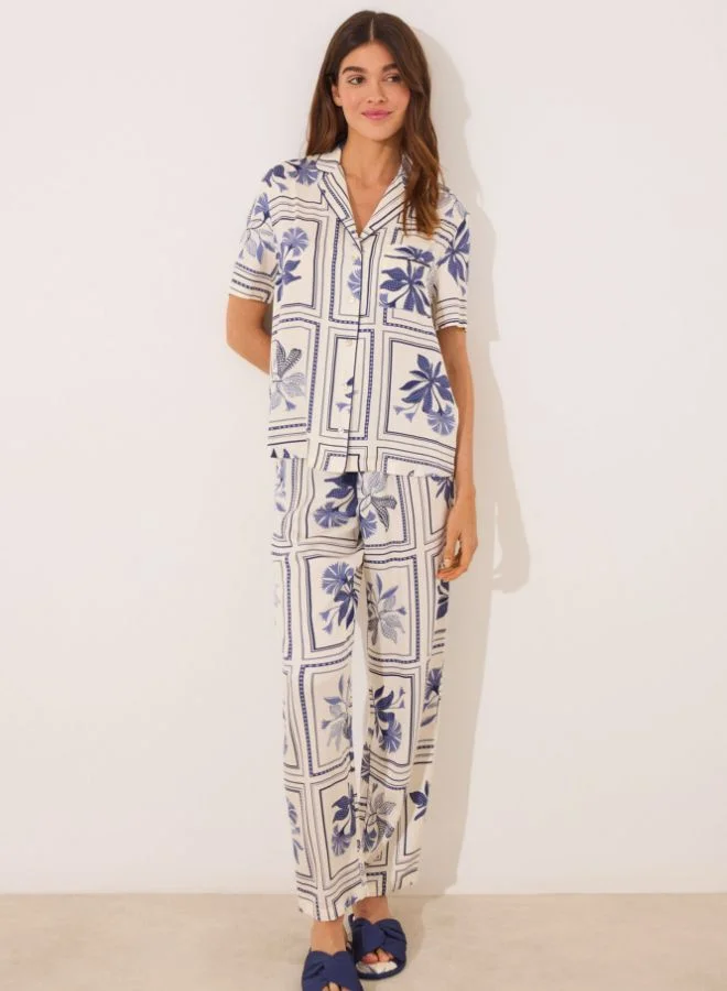 women'secret Satin classic pyjamas with flower print