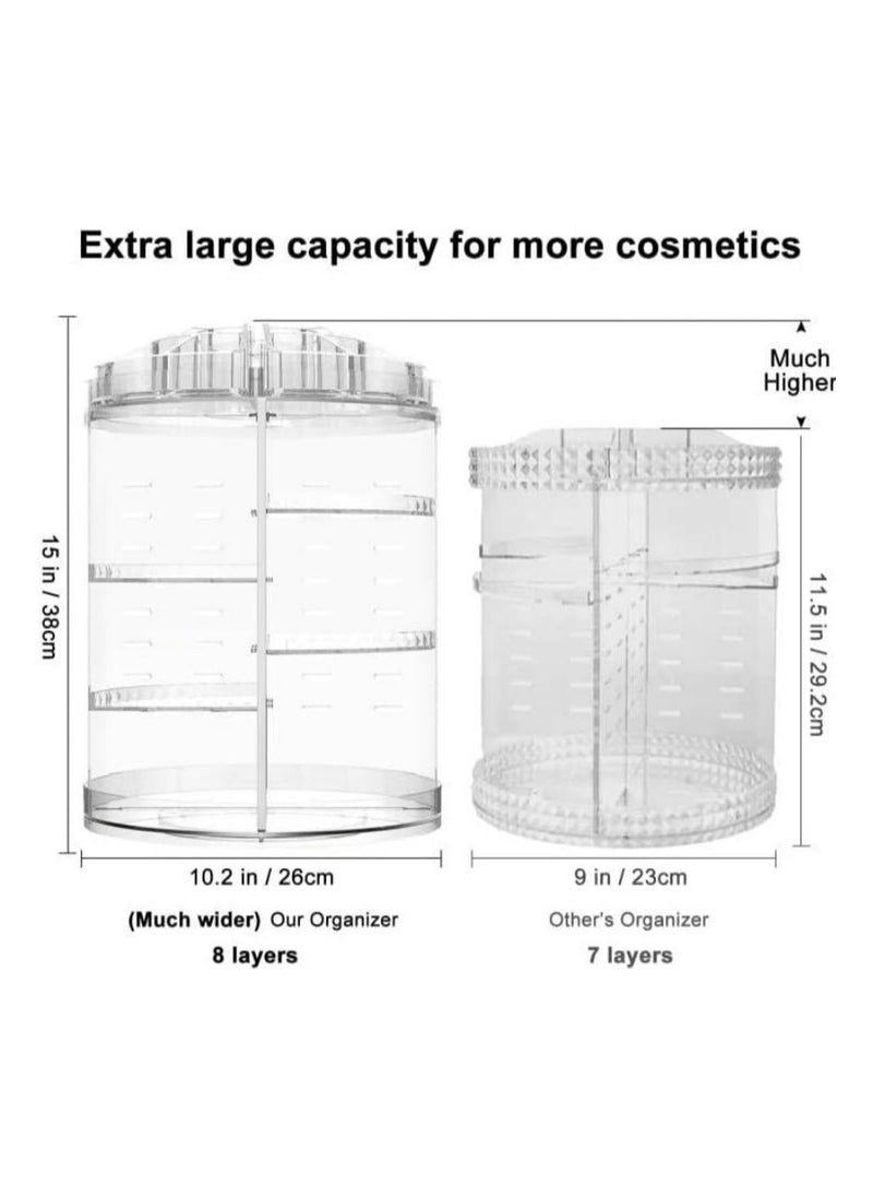 Generic - Women's Accessories Organizer & Vanity Items - Acrylic Rotating Makeup & Accessories Organizer Adjustable 360 ​​Degree Rotation Large Capacity 8 Layers Cosmetic Storage Case Fits Jewelry, Makeup Brushes, Lipsticks & More Clear - Cosmetic Storage Organizer Easily organizes jewelry and hair accessories. Looks elegant when placed on your vanity, bathroom counter, dresser. Clear design for easy viewing - Rings, Earrings, Makeup Brush Organizer - Makeup Organizer - Excellent Gift for Girls on Wedding, Birthday, Valentine's Day - - Image 1