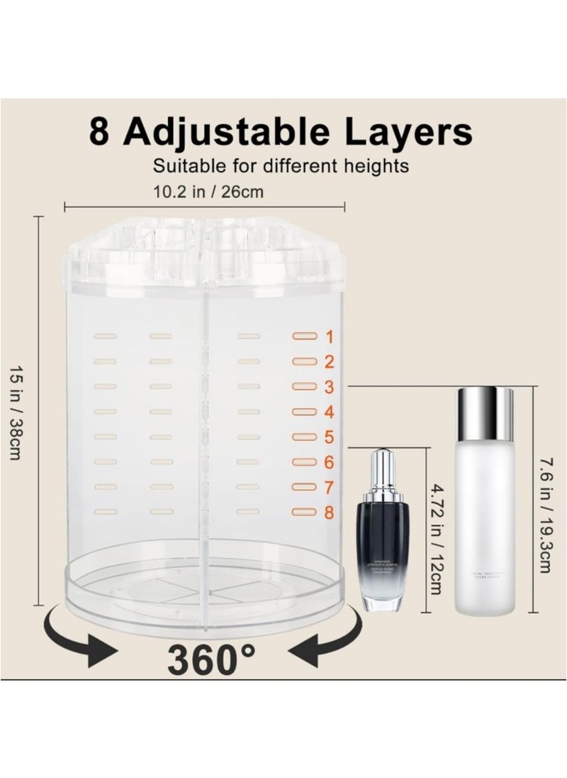 Generic - Women's Accessories Organizer & Vanity Items - Acrylic Rotating Makeup & Accessories Organizer Adjustable 360 ​​Degree Rotation Large Capacity 8 Layers Cosmetic Storage Case Fits Jewelry, Makeup Brushes, Lipsticks & More Clear - Cosmetic Storage Organizer Easily organizes jewelry and hair accessories. Looks elegant when placed on your vanity, bathroom counter, dresser. Clear design for easy viewing - Rings, Earrings, Makeup Brush Organizer - Makeup Organizer - Excellent Gift for Girls on Wedding, Birthday, Valentine's Day - - Image 1