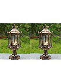 Weldecor Weldecor Metallic Waterproof Gate Lamp Antique Design for Outdoor Pole Garden and Home Lights Golden Pack of 2  - Image 1