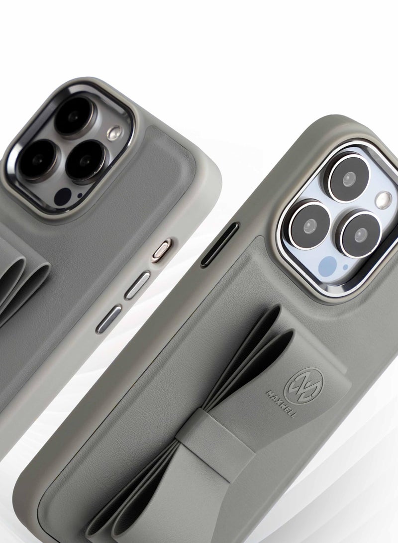Maxwell Electronics Maxwell Ribbon Grip Flexible Case Compatible with iPhone 15 Pro Max - Drop-Proof, Full Protection with Metallic Camera Lens Protection, Built-In Viewing Stand (Gray) - Image 2
