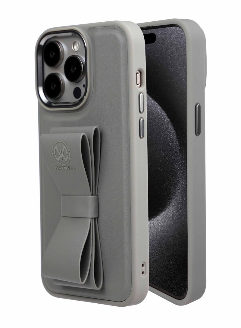 Maxwell Electronics Maxwell Ribbon Grip Flexible Case Compatible with iPhone 15 Pro Max - Drop-Proof, Full Protection with Metallic Camera Lens Protection, Built-In Viewing Stand (Gray) - Image 1